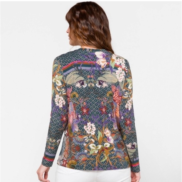 Johnny Was Womens Aran Flower Favorite Swing Tee Top Long Sleeve Medium V-Neck - Picture 4 of 14